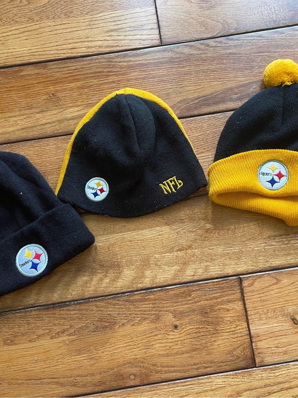 Set of 3 Steelers Kids Black & Gold Beanie Hat